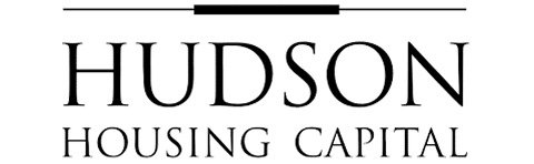 Logo for Hudson Housing Capital, featuring the company name in large, elegant serif font, with a horizontal line and block graphic above HUDSON. Emphasizes AHC’s commitment to Affordable Homes & Communities.