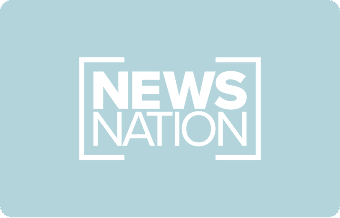 The image shows the NewsNation logo with the words NEWS NATION in bold white letters, enclosed within two rectangular brackets, on a teal background, referencing the AHC Impact Report 2024.