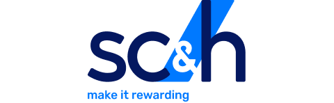 Logo with the letters scn in bold blue, a stylized paper airplane above the n, and below, blue text reads make it rewarding. Perfect for Affordable Homes & Communities (AHC) aiming to inspire and support vibrant communities.